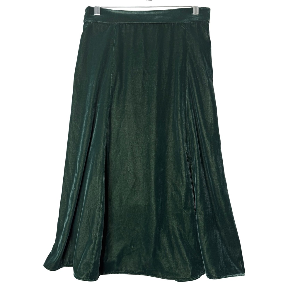 J. Crew Factory Velvet Pull On Midi Skirt Womens S Green‎ A Line Preppy Holiday